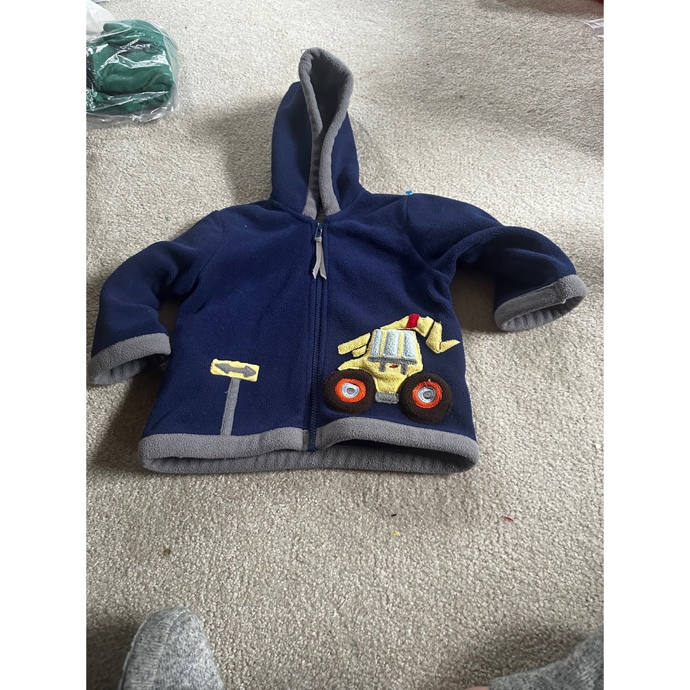 Widgeon Boys Navy Blue Fleece Hooded Jacket Excavator Truck 18M